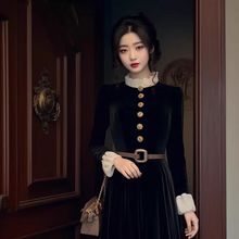 法式小香风高级感超好看内搭复古气质连衣裙女秋冬长裙赫本小黑裙