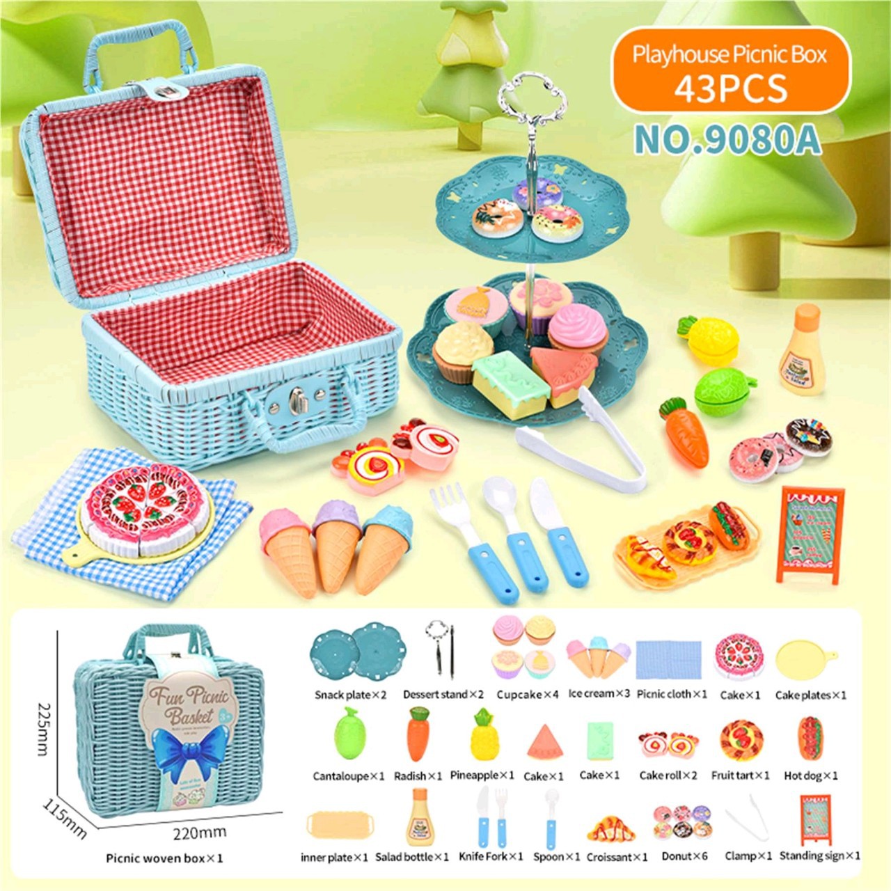 Set de canasta de picnic transfronterizo para niños en casa simulación de cubiertos juguetes Pig Page té de la tarde refrigerio regalos para chicas