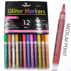 Cross-border glitter marker pen handbook pearlescent DIY painting art greeting card 12-color water-based acrylic marker set