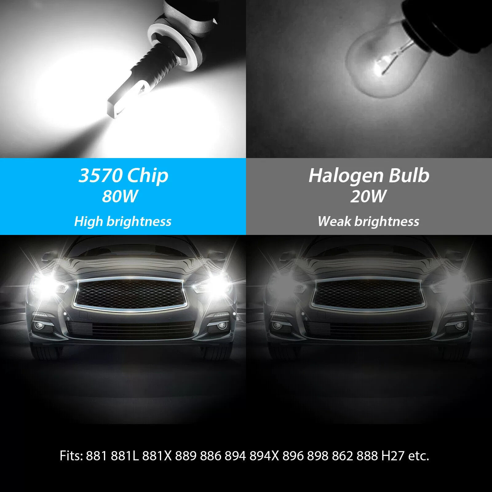 881 80W 3570 2smd 6000K белый свет, светодиод, передняя фара, фара для мотоцикла