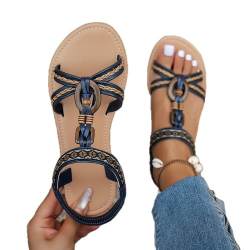 Beach 2025 Summer Bohemian Style Beaded Waterfall Crystal Roman Style Outerwear Flat Sandals