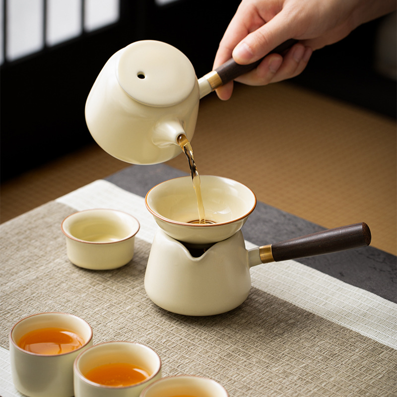 Set of Ru Kiln Gongfu Tea Ware for Home Use, Living Room, Office, Bank, Real Estate, as a High-End Business Gift Set for Clients