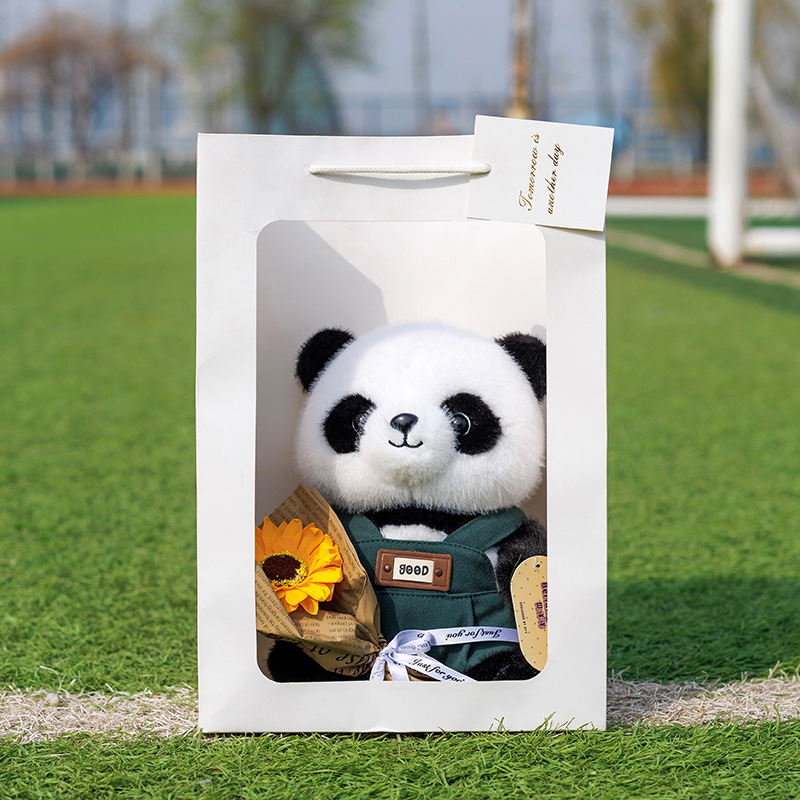 Green overalls panda [with gift bag + sunflower]