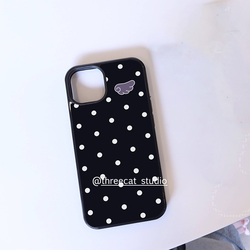 Ins Ancient Sweet Girl Angel Wings Y2K Retro Polka Dot Ok Bandage Bracket Blogger Same Style Mobile Phone Case Suitable