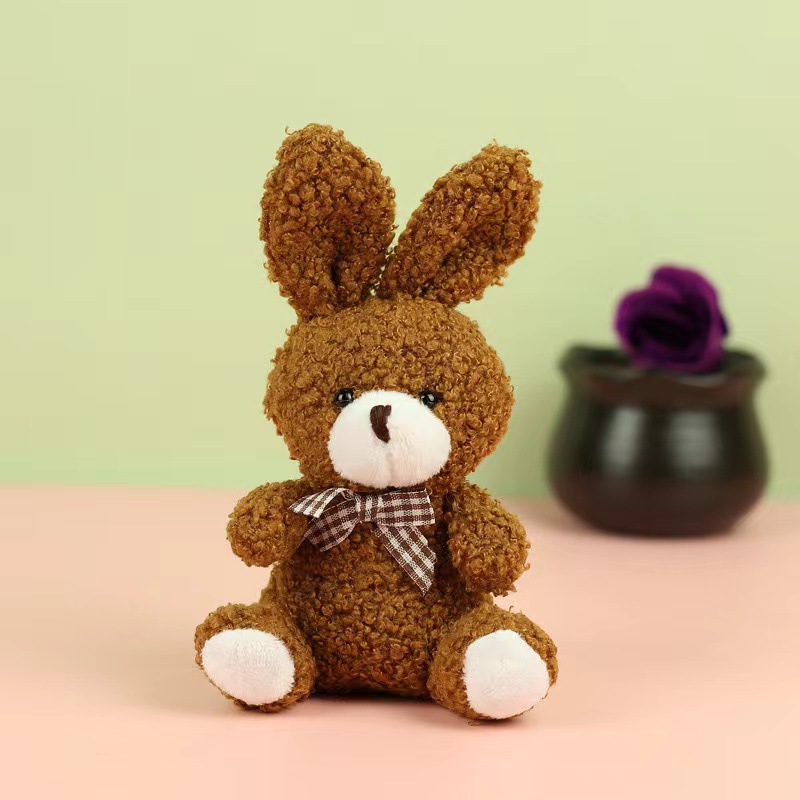 Dibujos animados lindo pajarita sentado conejito muñeca de juguete de los niños de peluche colgante mochila llavero muñeca al por mayor