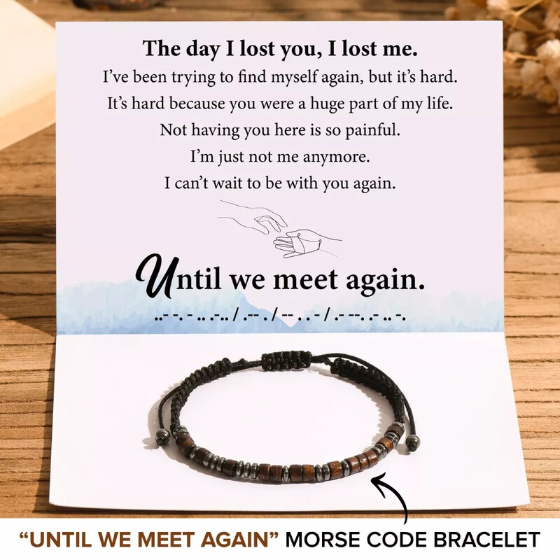 Wooden Bead Morse Code Bracelet with Black Gallstone and Ufo Beads, Hand-Woven Flat Knot Bracelet, Wooden Bead Morse Code Bracelet