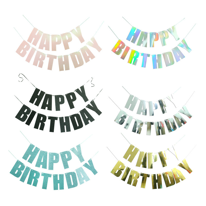 Mayúsculas Feliz cumpleaños tire bandera brillo colorido tire bandera decoración fiesta diseño decoración foto apoyos