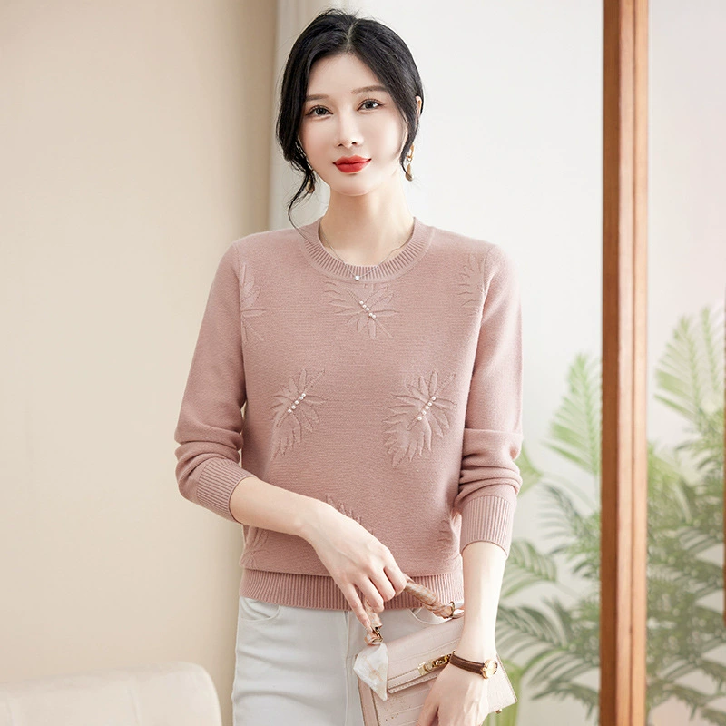 Иностранная мама осень тонкий свитер с круглым вырезом