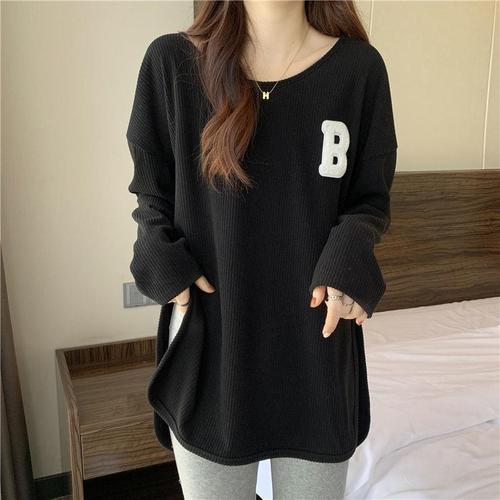 Women's Loose Fit Long Sleeve T-Shirt for Spring and Autumn/Winter 2025, Stylish and Versatile Embroidered Large Size Base Layer Top
