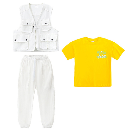Children's streetwear dance clothes for boys, popping performance children's clothing pure cotton hip-hop vest set, girls' jazz dance clothing