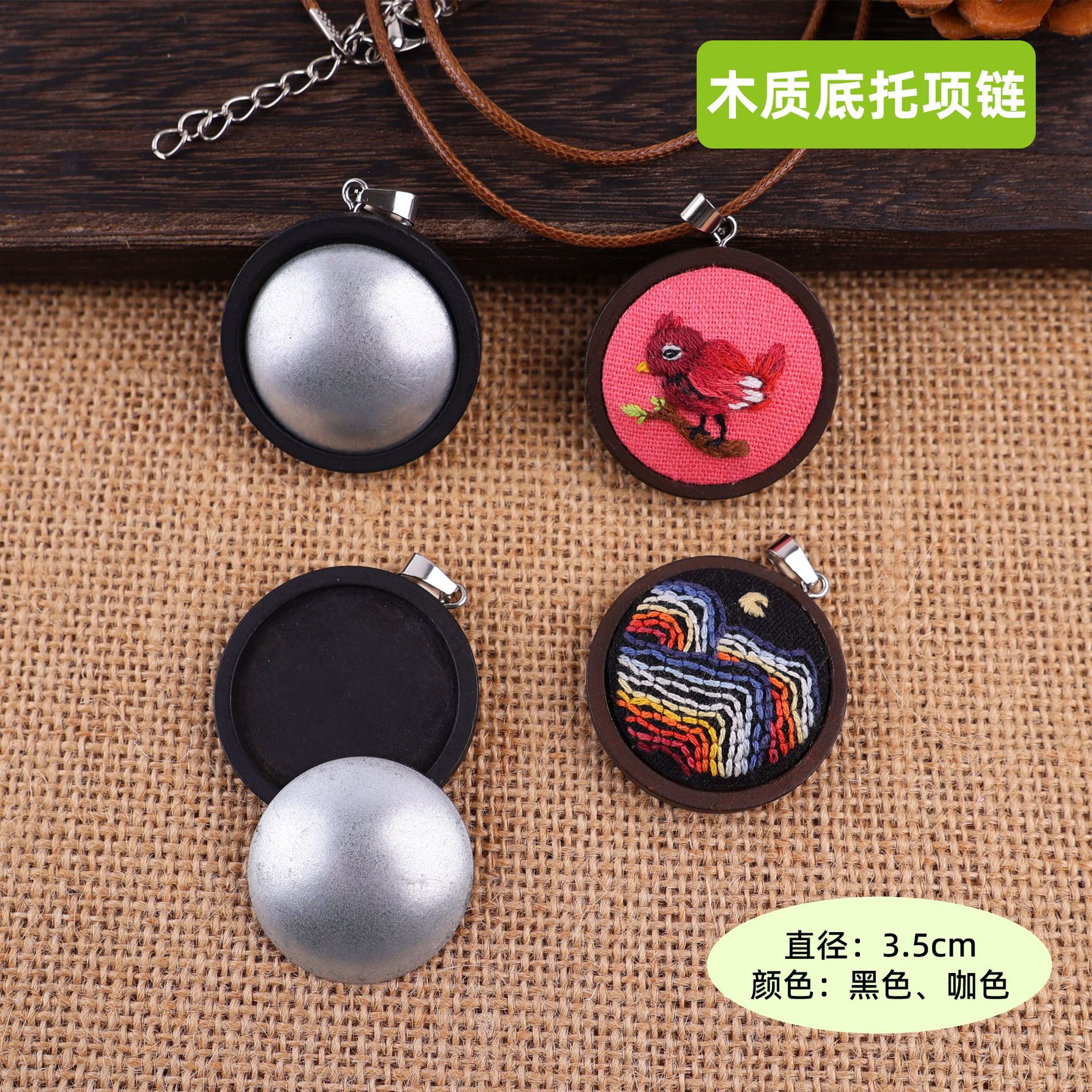 Wooden retro pendant stainless steel handmade