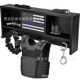 木制壁挂式战术装备架带蓝色美国国旗急救员储物架多用途收纳架