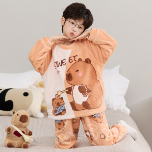 Coral velvet demi-season pijama for boys, children's warm winter flannel thermal underwear