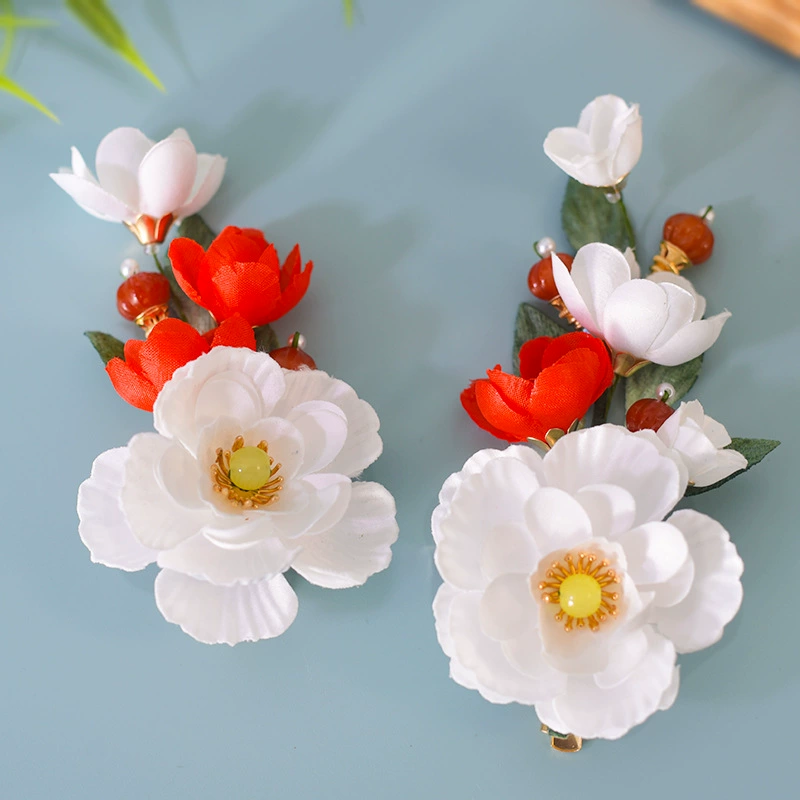 Древний ветер Камелия заколка для волос Hanfu красный цветок головной убор классический национальный стиль ретро Tang Feng волосы украшения горячие цветы мягкие боковые