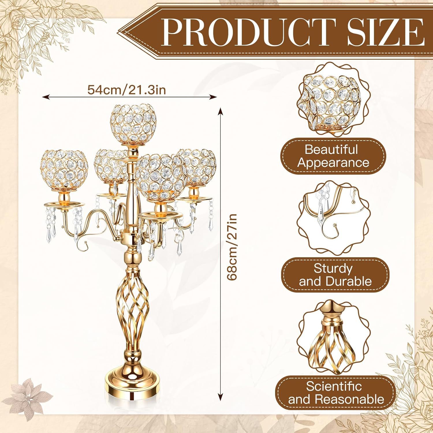 Candelaria de hierro forjado, props de boda, candelabro de metal, estantes de flores, adornos de boda, mesa de comedor, candelabro de cinco cabezas, adornos de artesanía