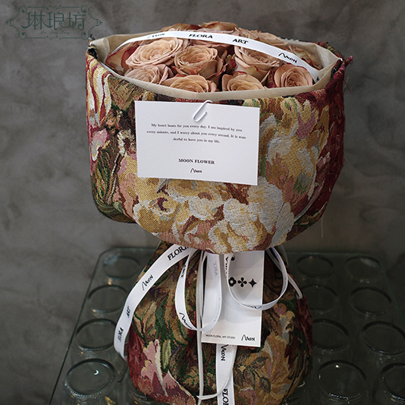 Nueva tela vintage lienzo flor papel de embalaje redondo ramo arte girasol envoltura papel flor Tienda materiales tienda