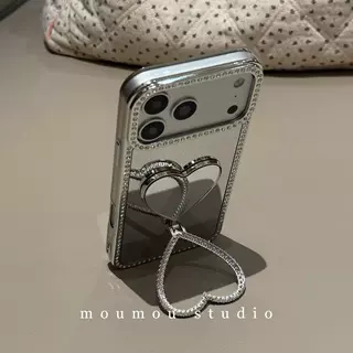 高级感闪钻镜面爱心支架适用iPhone17promax苹果16手机壳15新款14