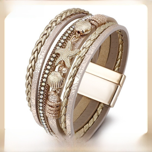 Amazon New Summer Starfish Shell Bracelet for Women Handmade Leather Bohemian Bracelet