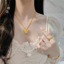 金店同款沙金仙女系繁花蝴蝶项链戒指手镯公主套装镶嵌玉石锁骨链