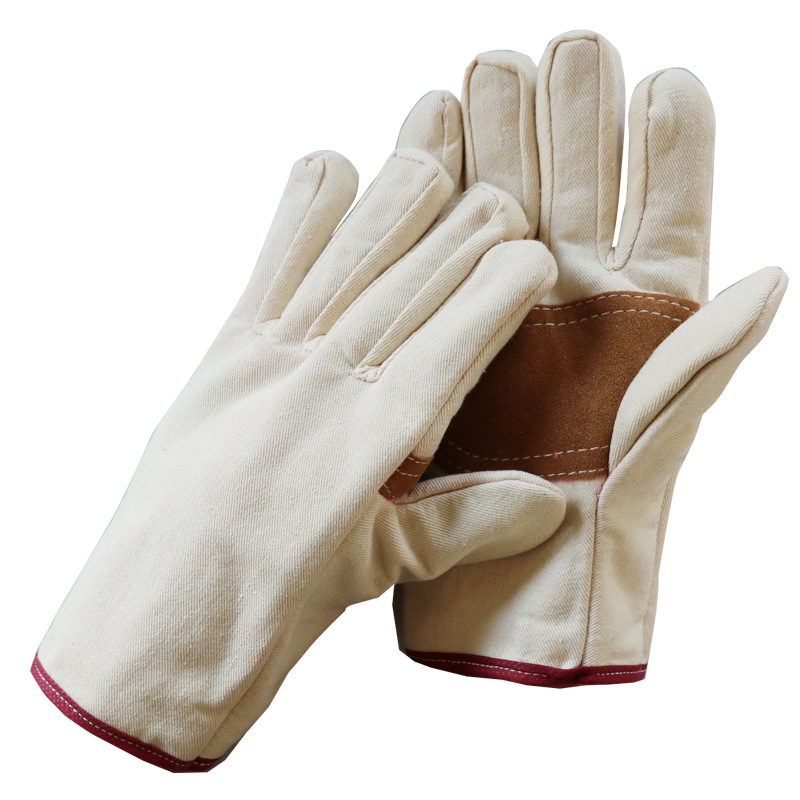 劳动保护白斜纹复合帆布手套扣指型加托铁路红边加皮筋劳保手套
