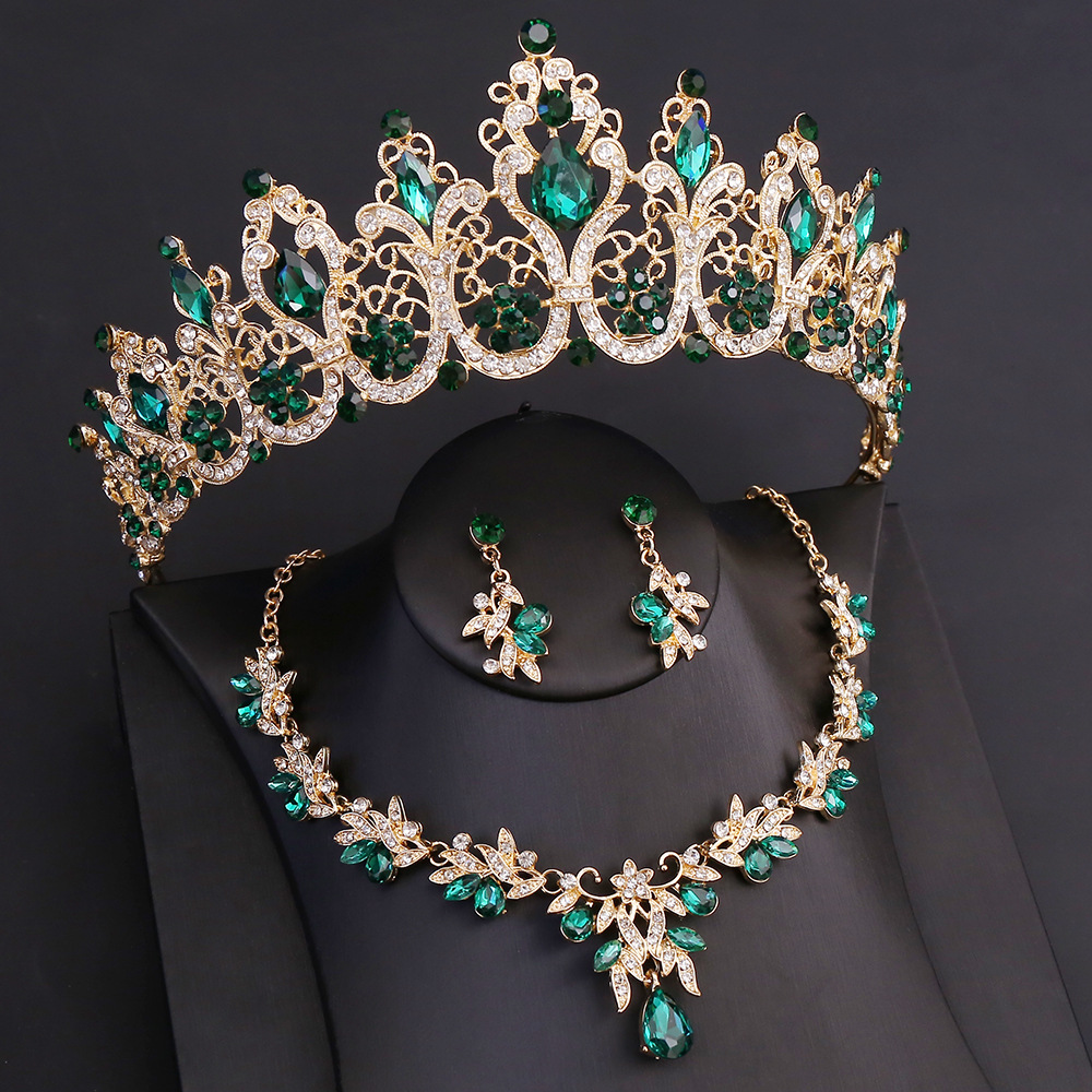 560g Weight Jewelry Set Classification Hair Accessories Earrings Necklace Quantity Holiday, Festival Occasion Artificial Crystal Material Solid Color Pattern All Seasons Season Women's Gender Queen, Shiny Style Hair Accessories Earrings Necklace Queen Shiny Solid Color Artificial Crystal Women's Jewelry Set 3