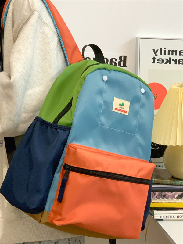 书包新款撞色小众双肩包小学生女书包大容量韩版ins休闲百搭背包|undefined