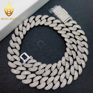 Europe and the United States cross-border hot selling new crescent 18mmS925 silver inlaid three-row moissanite Cuban chain necklace bracelet wholesale