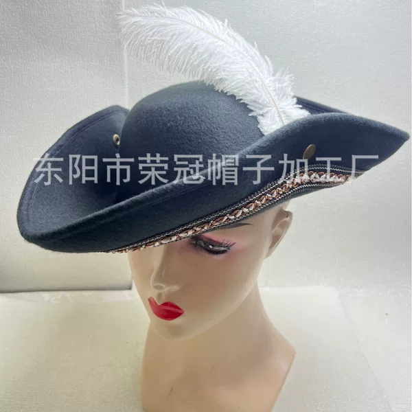 Halloween Stage Show Caribbean Pirate Hat Lace Feather Decoration Pirate Triangle Hat Jack Captain Hat
