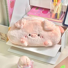 赤い本のピンクの少女の心の屁は豚のぬいぐるみの学生の筆袋の高い顔の値の高校のかわいい文房具の収納袋です。