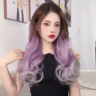Wig Women's Long Hair Natural Gradient Wig Women's Highlight Dye One-piece Non-marking Color Hanging Ear Dye Purple Gray Hair Piece