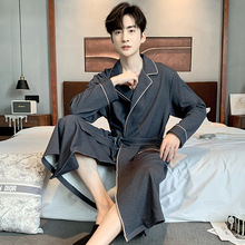 睡袍睡衣男秋冬爽棉长袖加大码轻奢开衫青年男士可外穿家居服套装