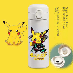 寶可夢周邊聯名款皮卡丘保溫杯學生兒童水杯304不鏽鋼杯彈跳杯