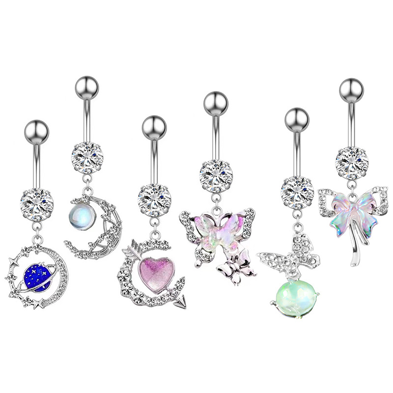 Anello per ombelico in acciaio inossidabile con farfalla colorata transfrontaliera, senza piercing, gioiello sexy con clip per orecchio_voghion.com