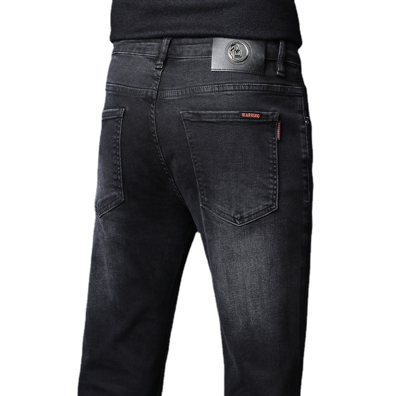 2023 New Elastic Slim Fit Small Feet Korean Edition Black Denim Men's Pants_voghion.com