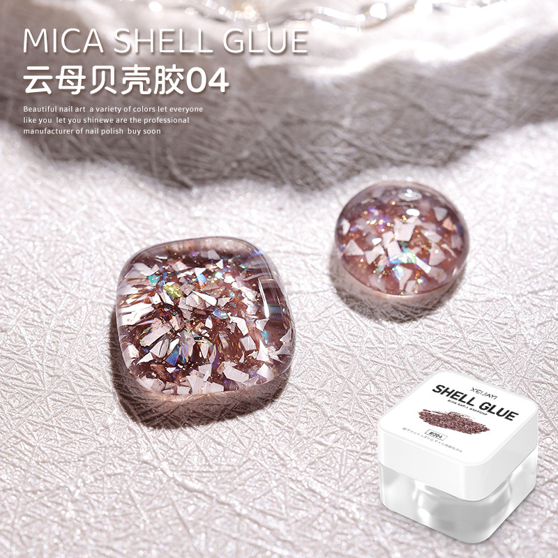 2023 nuevo hielo de verano transparente Internet celebridad estilo Mica Shell pegamento manicura grandes lentejuelas esmalte de uñas pegamento