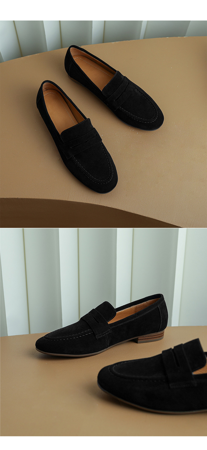 Giày Loafer Nữ Mũi Vuông Gót Bệt Phong Cách Anh Quốc — nâu chi tiết 7