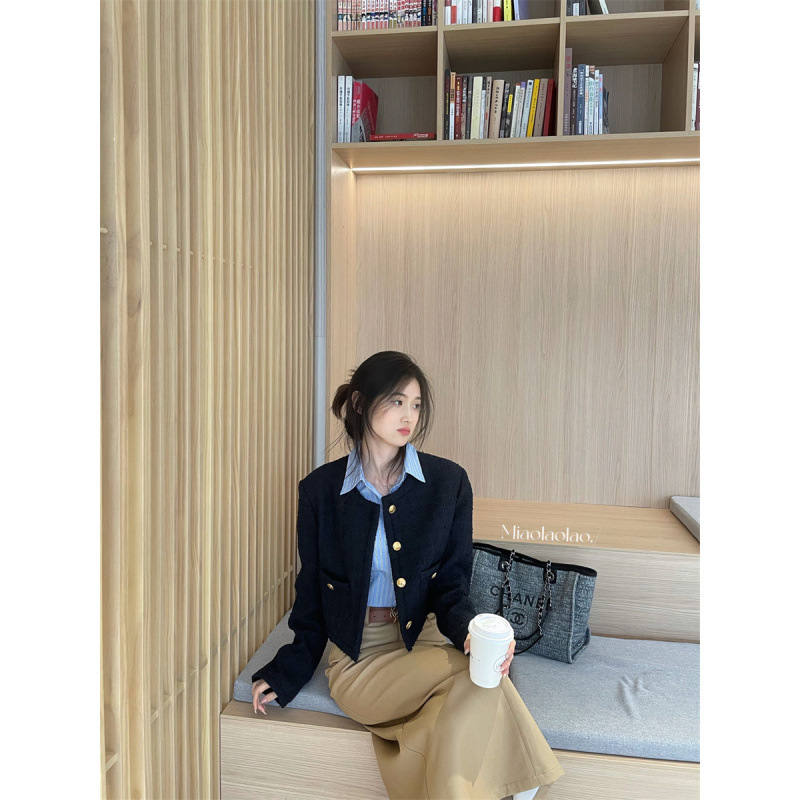 秋季新款高级感小香风外套通勤气质条纹衬衫显瘦半身裙三件套女装|undefined