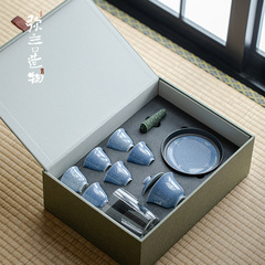 弥言撒藍釉純手書き四季良辰蓋碗茶器セットセットセットギフトボックス半手礼カンフー茶器