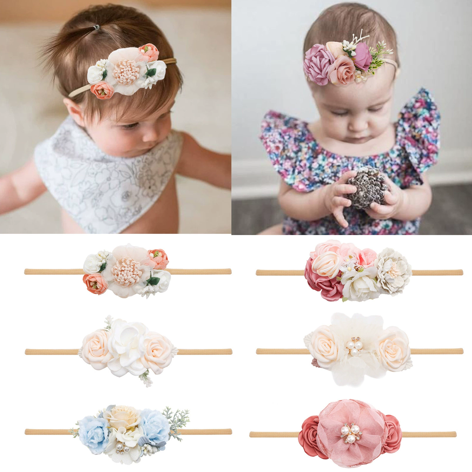 Трансграничные прямые продажи с фабрики Новая Горячая свежая повязка на голову в пасторальном стиле супер эластичная нейлоновая Цветочная Детская повязка для волос