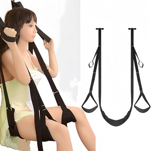 Adult erotic Carmen swing with cushions, door-mounted suspended straps, split leg straps, adult alternative bondage training