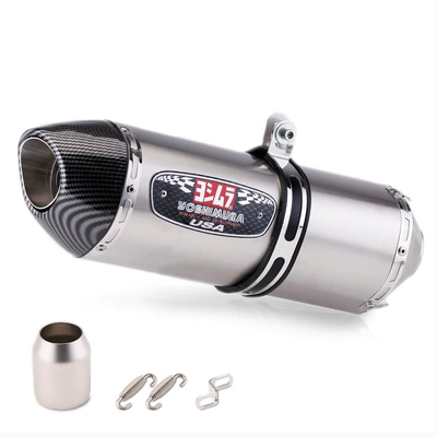 fiber tail section exhaust — Motorcycle exhaust pipe - silver-imitation-carbon-head