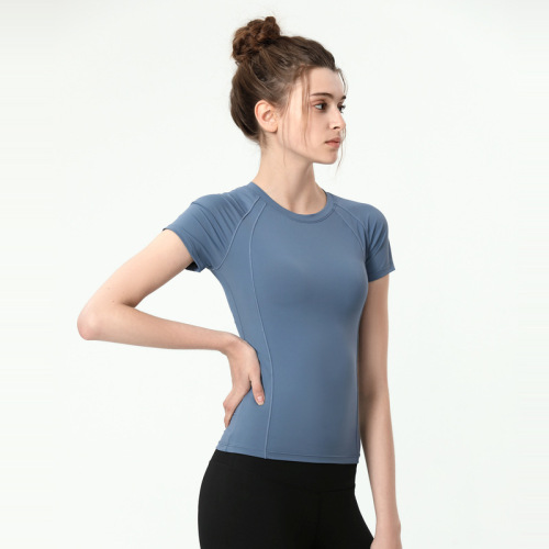 Cross-border summer sports tops, women's running T-shirts, slimming fitness clothes, tight round neck training yoga short sleeves