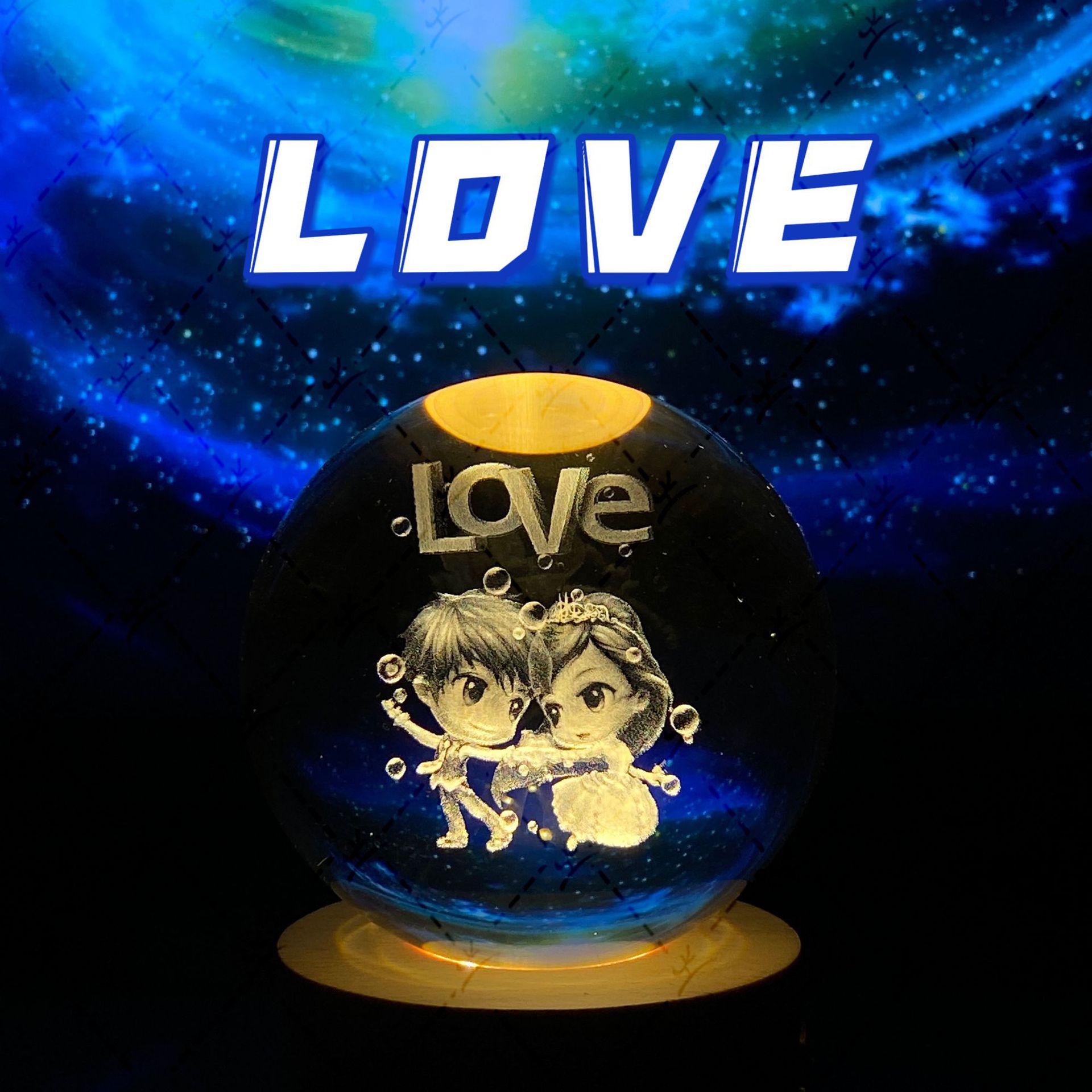 Luminoso ELK bola de cristal 3D tallada noche Luz de madera decoración de escritorio regalo para niñas regalo de cumpleaños al por mayor