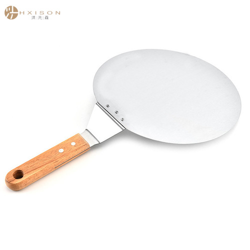 Cross-border 10-inch stainless steel pizza turner, round wooden handle cake spatula, thick large pizza spatula for baking