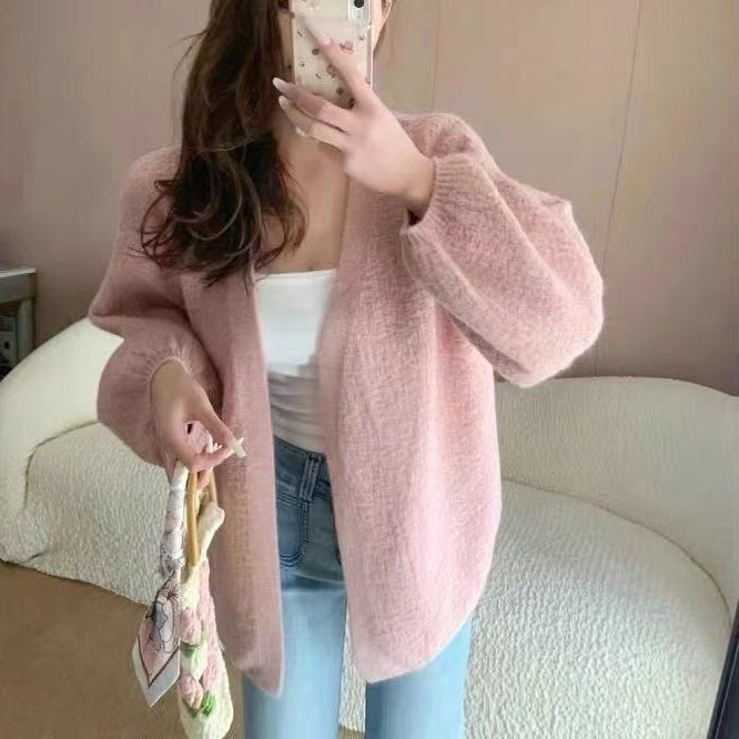 新款韩版宽松慵懒风软糯毛衣外套女春秋冬新款百搭款针织开衫上衣|undefined