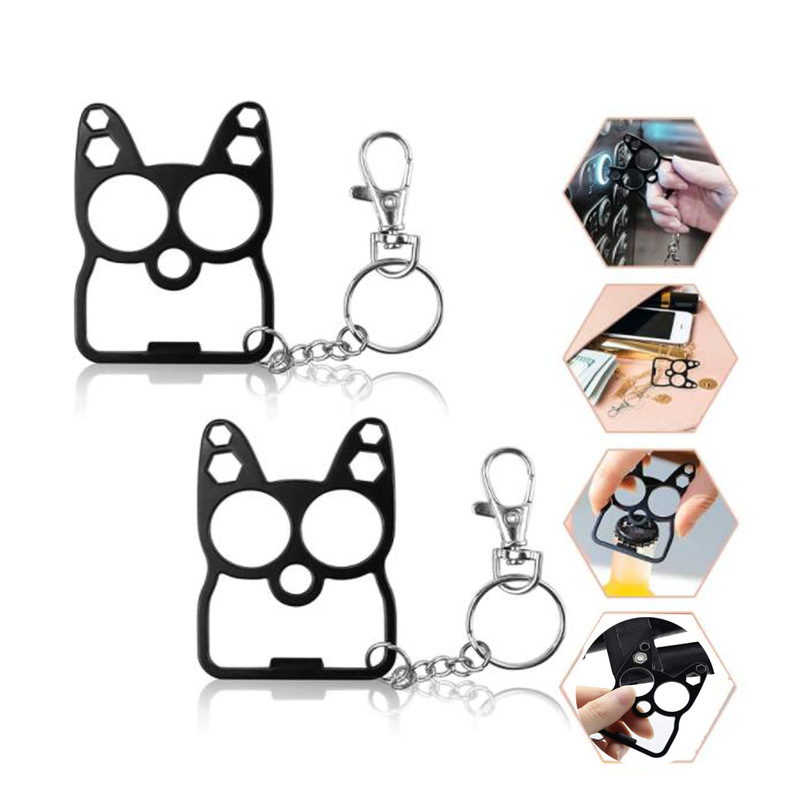 Round Cat Ear 6-in-1 Keychain Zinc Alloy Bottle Opener Anti-Contact Wrench Outdoor Self-Defense Window-Breaking Cartoon Keychain