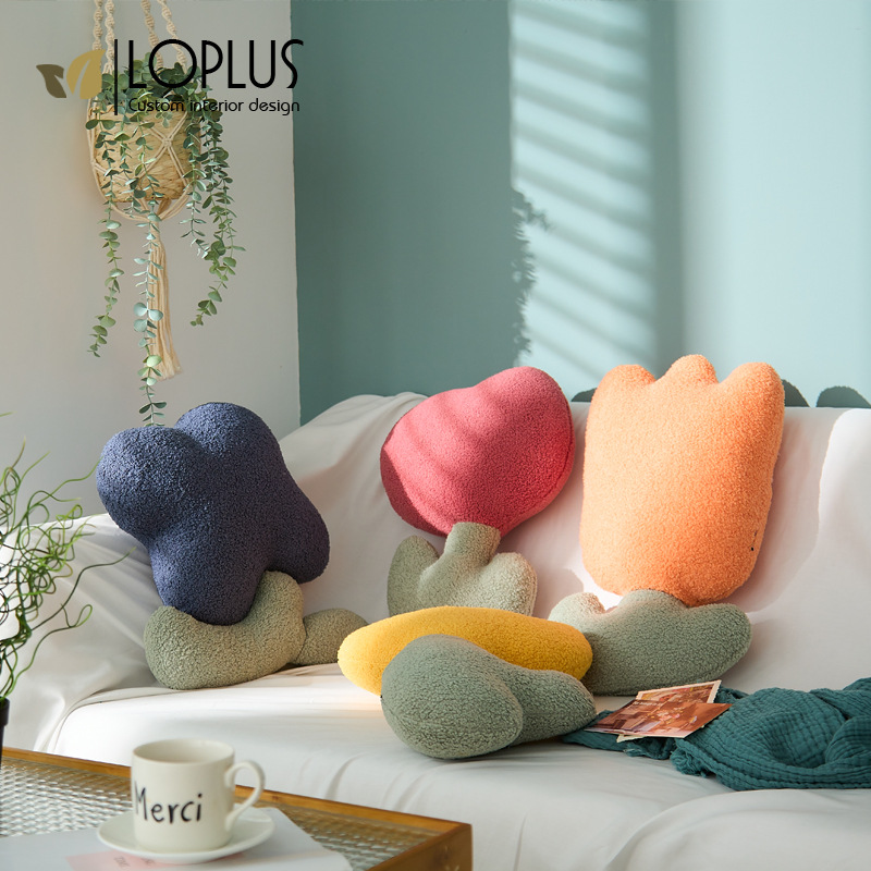 ins Net red Nordic style tulip flower pillow light luxury sofa cushion bed & breakfast home decoration cute girl