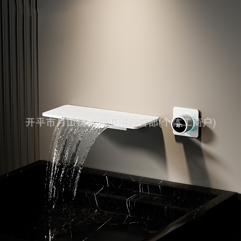 Concealed Waterfall Washbasin Faucet Hot and Cold All-Copper Digital Display Embedded Hidden Bathtub Faucet Bathroom
