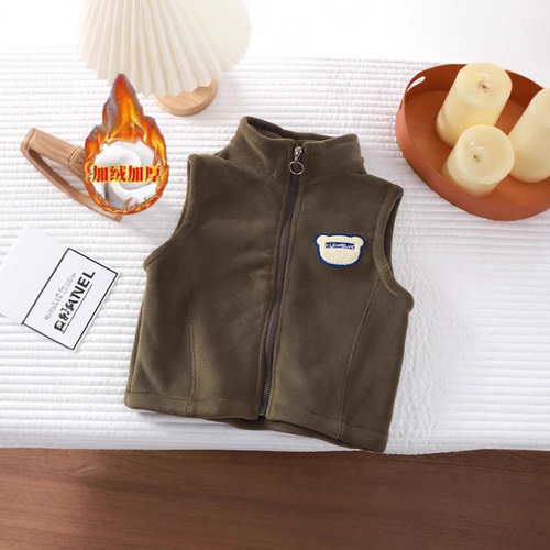 Children's vest for spring and autumn, Olympic particle fleece back, unisex, warm outerwear, lapel jacket, thick warm