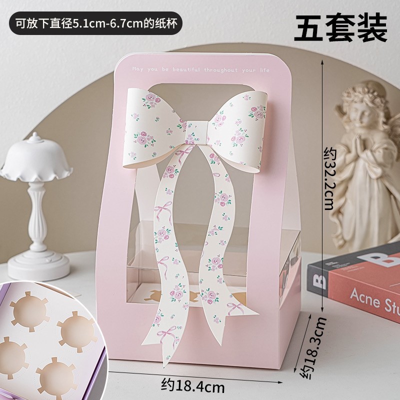Día de la Madre Bowknot 4 cajas de vasos de papel portátiles Plug de decoración de pasteles Caja de embalaje de postres de mamá